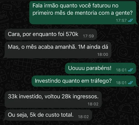 Comprovante de R$570k faturados no primeiro mês