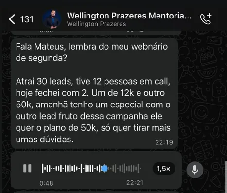 Resultado Wellington Prazeres R$12k + R$50k